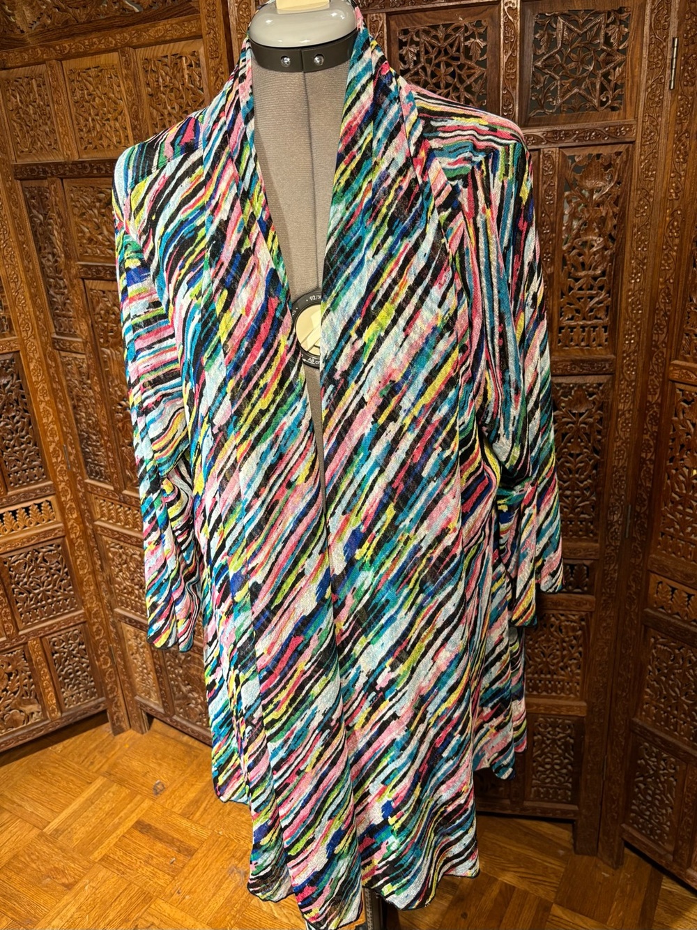 Ali Miles Multicolor Diagonal Stripe Open-Front Cardigan